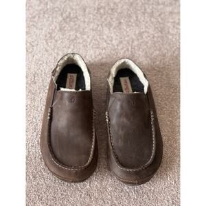 Olukai Mens Moloa Slipper Shoe Size 9 Brown Leather Shearling Loafer Convertible